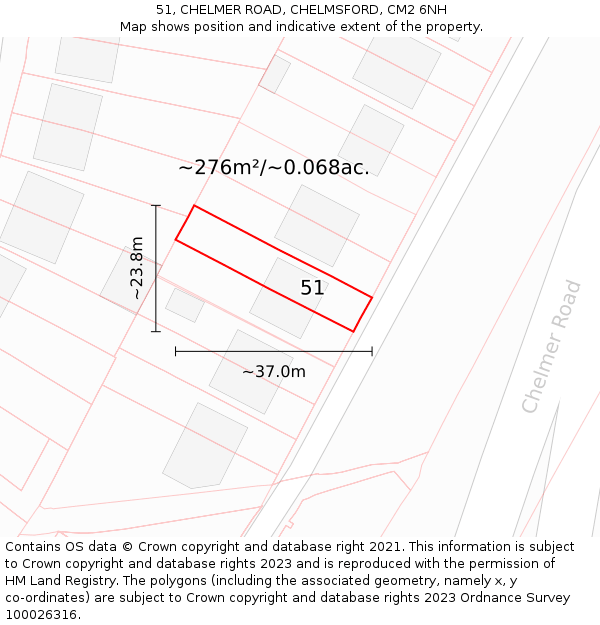 51, CHELMER ROAD, CHELMSFORD, CM2 6NH: Plot and title map