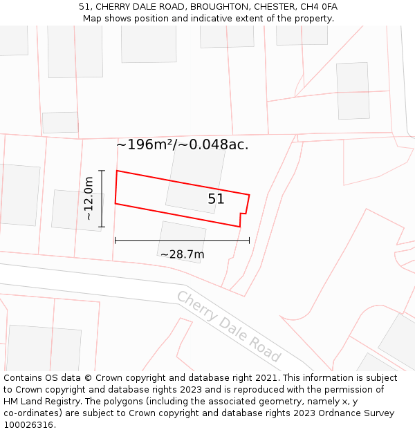51, CHERRY DALE ROAD, BROUGHTON, CHESTER, CH4 0FA: Plot and title map