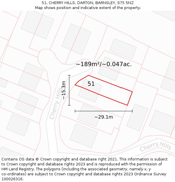 51, CHERRY HILLS, DARTON, BARNSLEY, S75 5NZ: Plot and title map