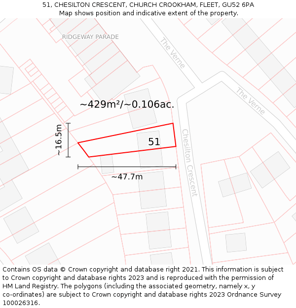 51, CHESILTON CRESCENT, CHURCH CROOKHAM, FLEET, GU52 6PA: Plot and title map