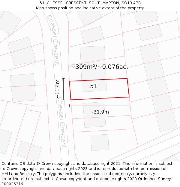 51, CHESSEL CRESCENT, SOUTHAMPTON, SO19 4BR: Plot and title map