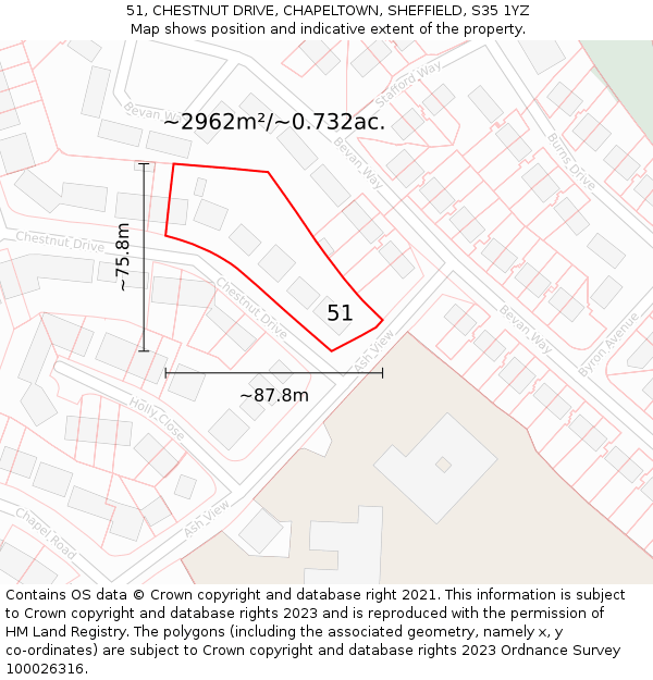 51, CHESTNUT DRIVE, CHAPELTOWN, SHEFFIELD, S35 1YZ: Plot and title map