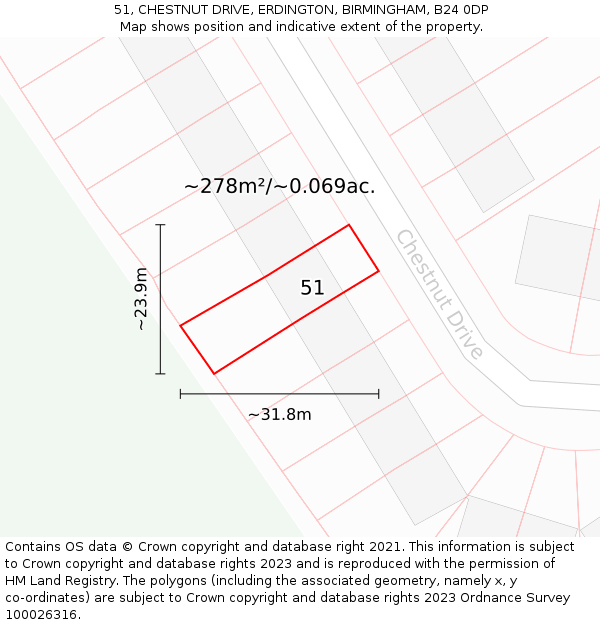 51, CHESTNUT DRIVE, ERDINGTON, BIRMINGHAM, B24 0DP: Plot and title map