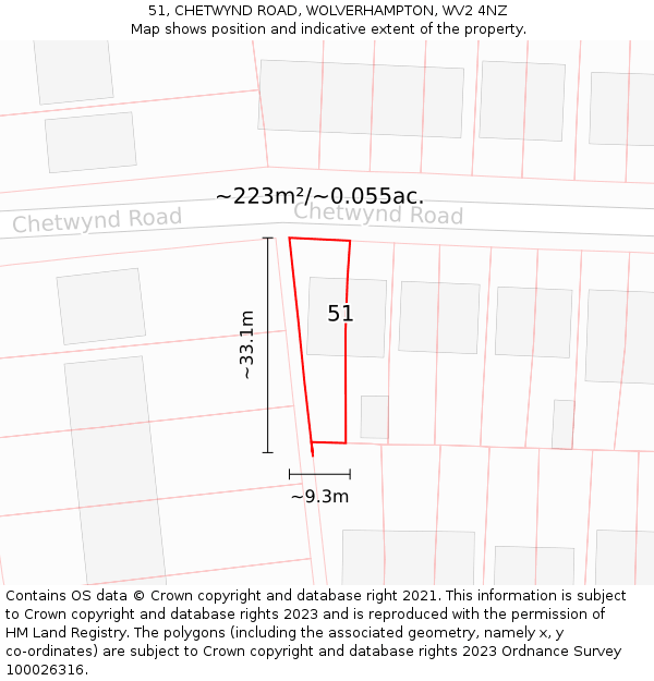 51, CHETWYND ROAD, WOLVERHAMPTON, WV2 4NZ: Plot and title map