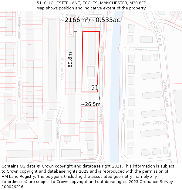 51, CHICHESTER LANE, ECCLES, MANCHESTER, M30 8EP: Plot and title map