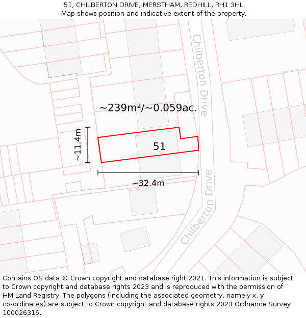 51, CHILBERTON DRIVE, MERSTHAM, REDHILL, RH1 3HL: Plot and title map