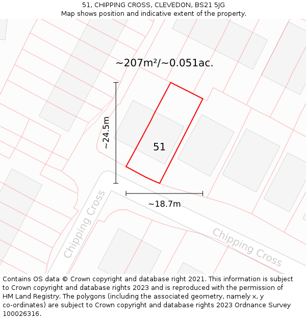 51, CHIPPING CROSS, CLEVEDON, BS21 5JG: Plot and title map