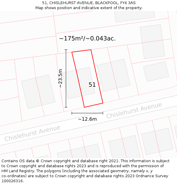51, CHISLEHURST AVENUE, BLACKPOOL, FY4 3AS: Plot and title map
