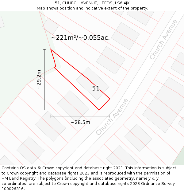 51, CHURCH AVENUE, LEEDS, LS6 4JX: Plot and title map