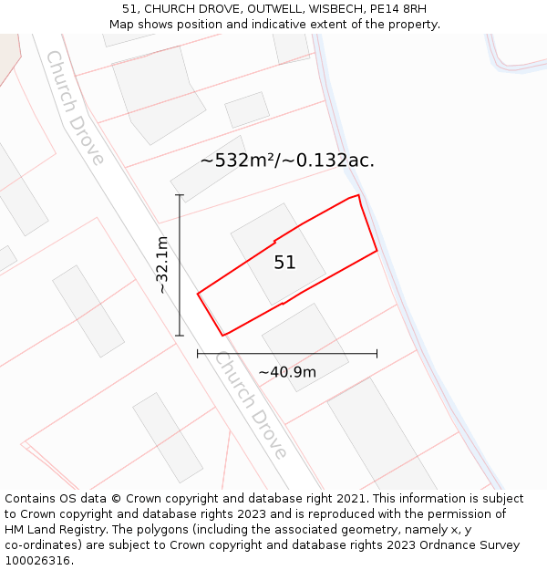 51, CHURCH DROVE, OUTWELL, WISBECH, PE14 8RH: Plot and title map