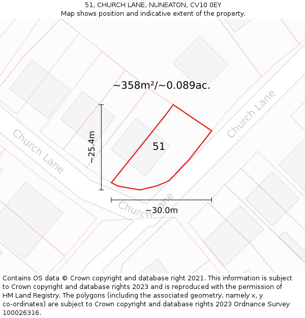 51, CHURCH LANE, NUNEATON, CV10 0EY: Plot and title map