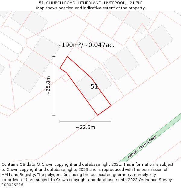 51, CHURCH ROAD, LITHERLAND, LIVERPOOL, L21 7LE: Plot and title map