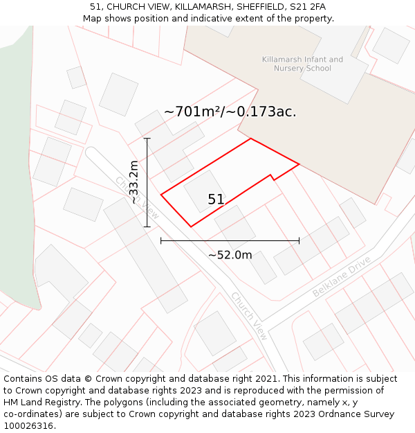 51, CHURCH VIEW, KILLAMARSH, SHEFFIELD, S21 2FA: Plot and title map