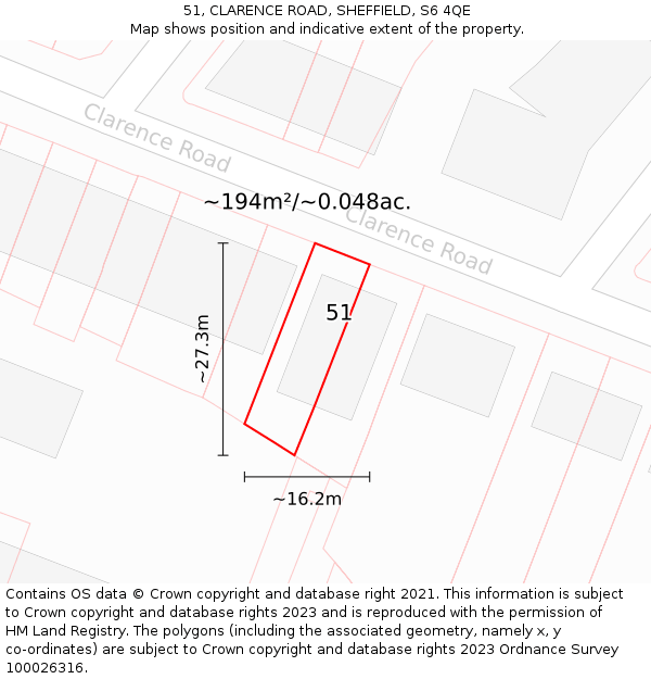 51, CLARENCE ROAD, SHEFFIELD, S6 4QE: Plot and title map