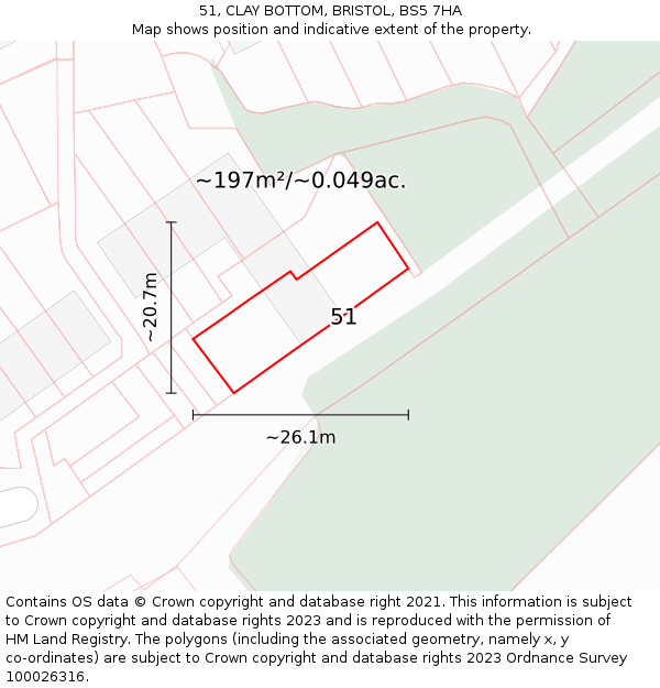 51, CLAY BOTTOM, BRISTOL, BS5 7HA: Plot and title map