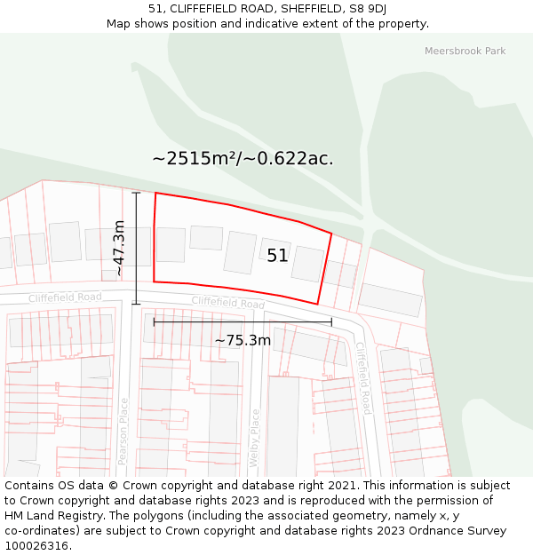 51, CLIFFEFIELD ROAD, SHEFFIELD, S8 9DJ: Plot and title map