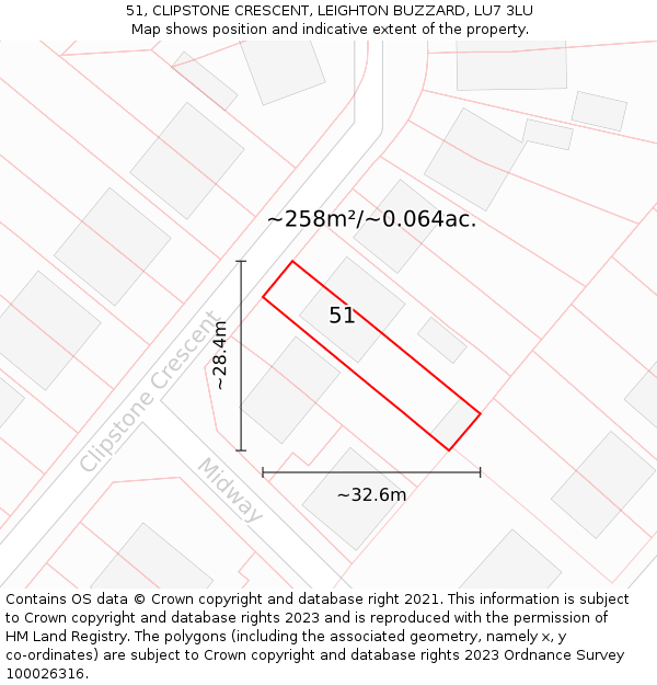 51, CLIPSTONE CRESCENT, LEIGHTON BUZZARD, LU7 3LU: Plot and title map