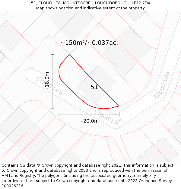 51, CLOUD LEA, MOUNTSORREL, LOUGHBOROUGH, LE12 7DX: Plot and title map