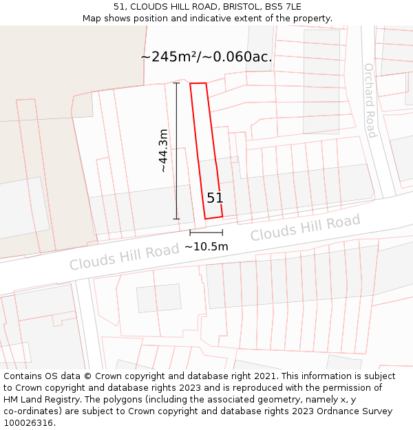 51, CLOUDS HILL ROAD, BRISTOL, BS5 7LE: Plot and title map