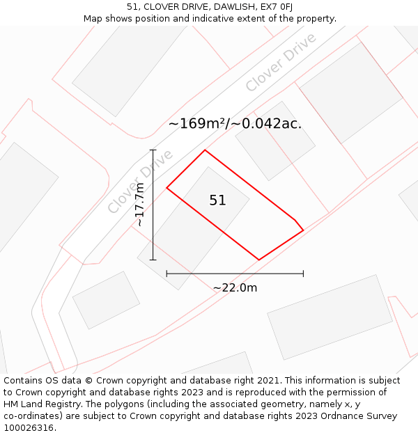 51, CLOVER DRIVE, DAWLISH, EX7 0FJ: Plot and title map