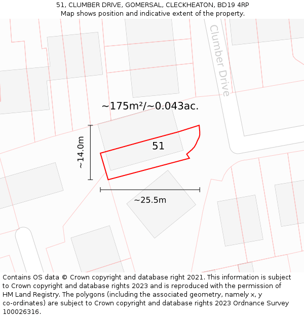 51, CLUMBER DRIVE, GOMERSAL, CLECKHEATON, BD19 4RP: Plot and title map