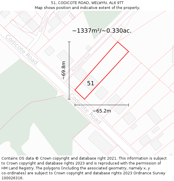 51, CODICOTE ROAD, WELWYN, AL6 9TT: Plot and title map