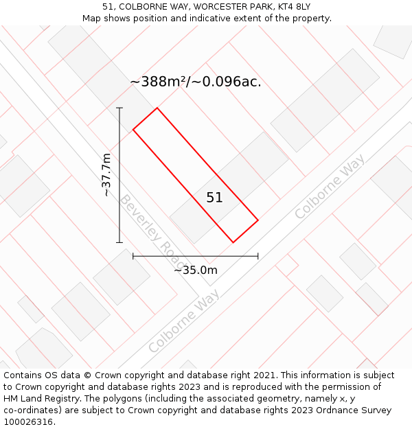 51, COLBORNE WAY, WORCESTER PARK, KT4 8LY: Plot and title map