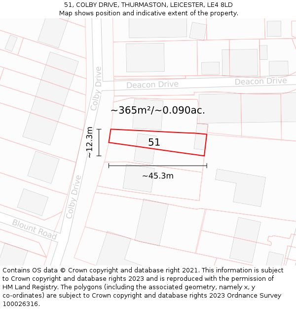 51, COLBY DRIVE, THURMASTON, LEICESTER, LE4 8LD: Plot and title map