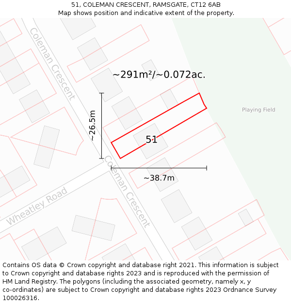 51, COLEMAN CRESCENT, RAMSGATE, CT12 6AB: Plot and title map