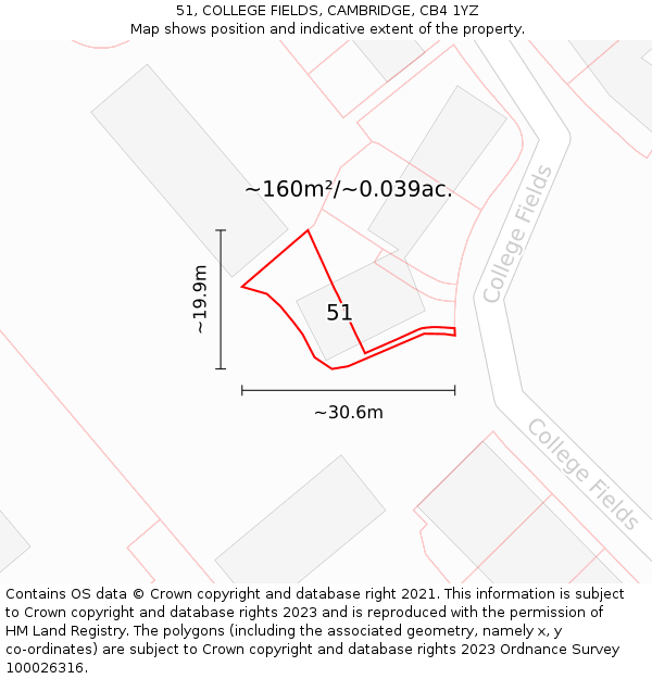 51, COLLEGE FIELDS, CAMBRIDGE, CB4 1YZ: Plot and title map