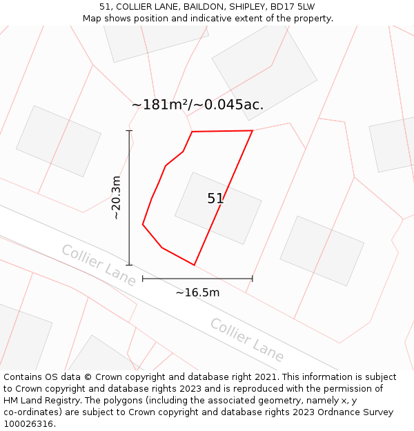 51, COLLIER LANE, BAILDON, SHIPLEY, BD17 5LW: Plot and title map
