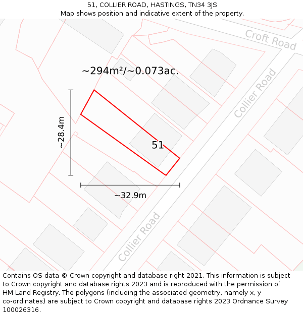 51, COLLIER ROAD, HASTINGS, TN34 3JS: Plot and title map