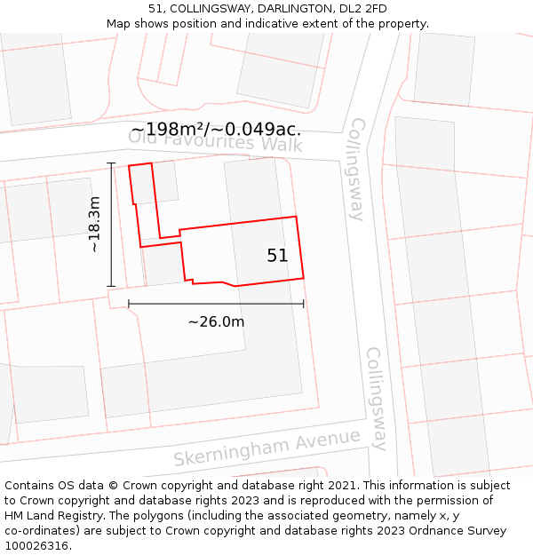 51, COLLINGSWAY, DARLINGTON, DL2 2FD: Plot and title map