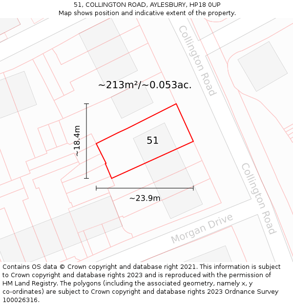 51, COLLINGTON ROAD, AYLESBURY, HP18 0UP: Plot and title map