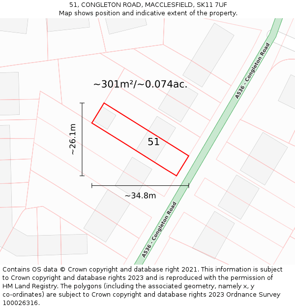 51, CONGLETON ROAD, MACCLESFIELD, SK11 7UF: Plot and title map