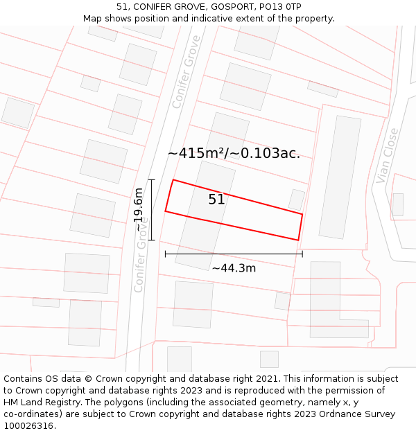 51, CONIFER GROVE, GOSPORT, PO13 0TP: Plot and title map