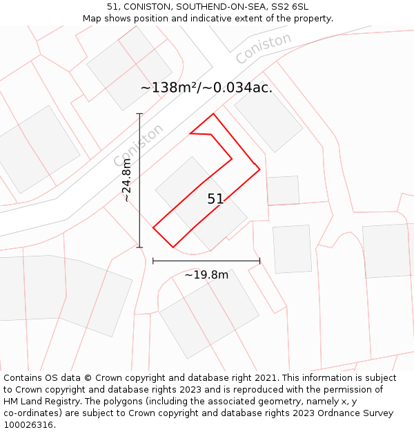 51, CONISTON, SOUTHEND-ON-SEA, SS2 6SL: Plot and title map