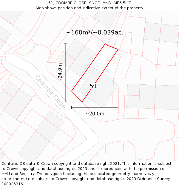 51, COOMBE CLOSE, SNODLAND, ME6 5HZ: Plot and title map