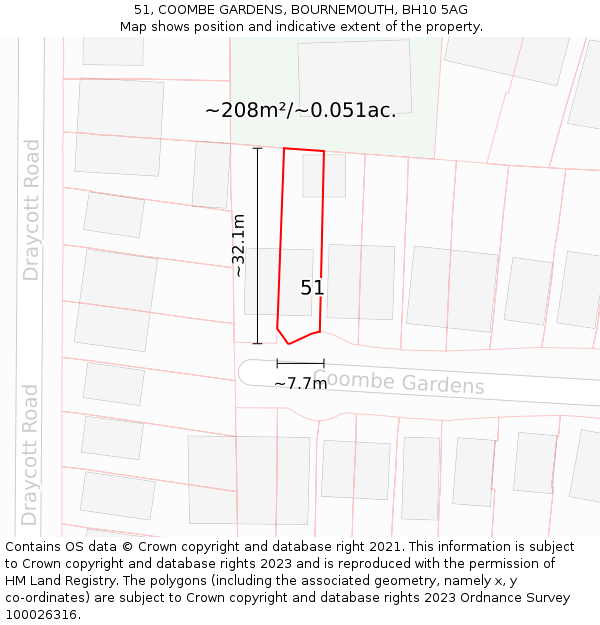 51, COOMBE GARDENS, BOURNEMOUTH, BH10 5AG: Plot and title map