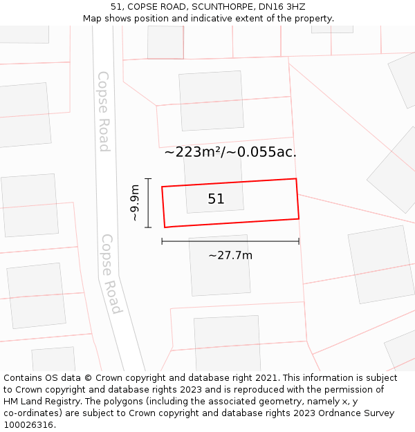 51, COPSE ROAD, SCUNTHORPE, DN16 3HZ: Plot and title map