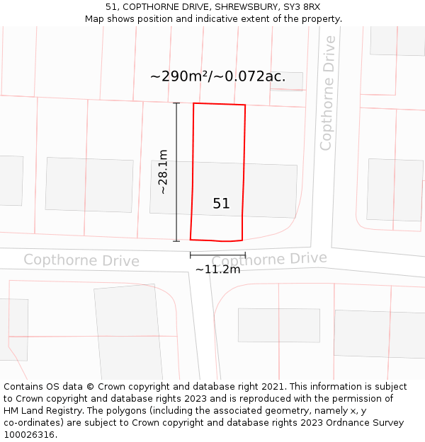 51, COPTHORNE DRIVE, SHREWSBURY, SY3 8RX: Plot and title map