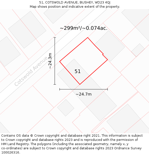 51, COTSWOLD AVENUE, BUSHEY, WD23 4QJ: Plot and title map