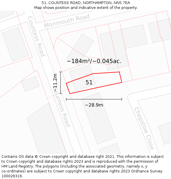 51, COUNTESS ROAD, NORTHAMPTON, NN5 7EA: Plot and title map