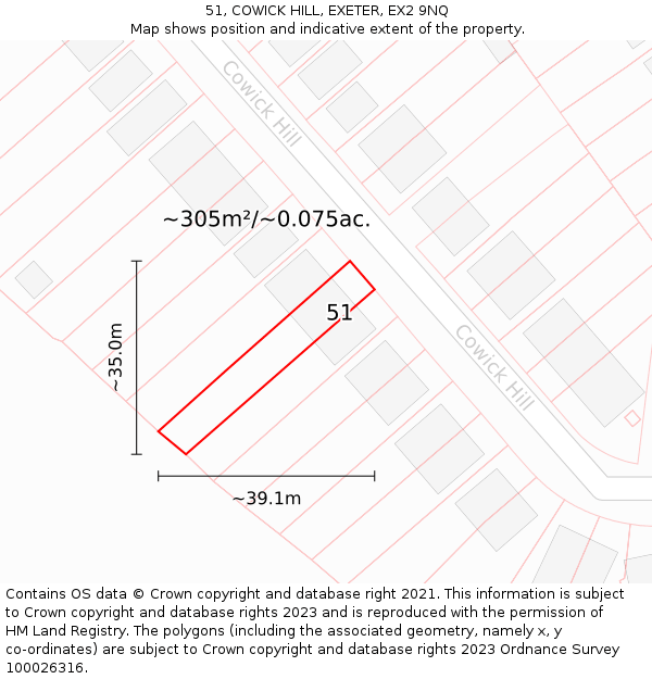 51, COWICK HILL, EXETER, EX2 9NQ: Plot and title map