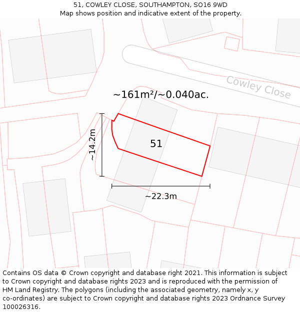 51, COWLEY CLOSE, SOUTHAMPTON, SO16 9WD: Plot and title map