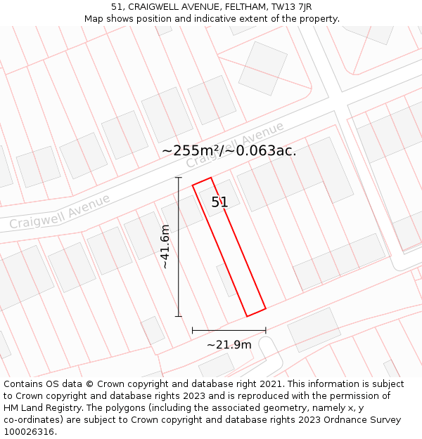 51, CRAIGWELL AVENUE, FELTHAM, TW13 7JR: Plot and title map