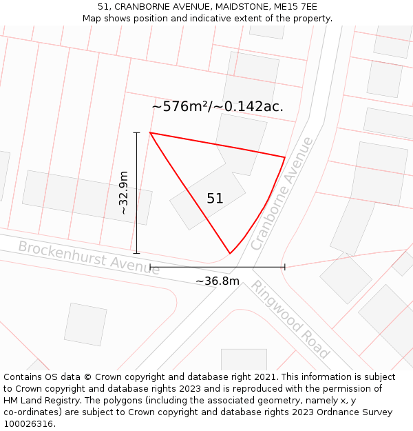 51, CRANBORNE AVENUE, MAIDSTONE, ME15 7EE: Plot and title map