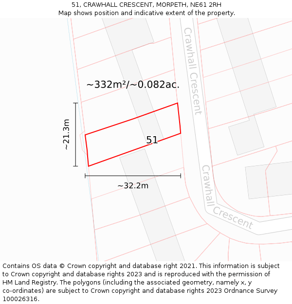 51, CRAWHALL CRESCENT, MORPETH, NE61 2RH: Plot and title map