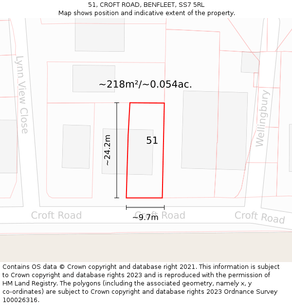 51, CROFT ROAD, BENFLEET, SS7 5RL: Plot and title map