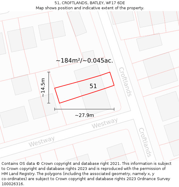 51, CROFTLANDS, BATLEY, WF17 6DE: Plot and title map
